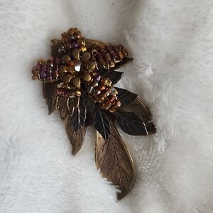 Elegant Gold and Brown Leaf Brooch